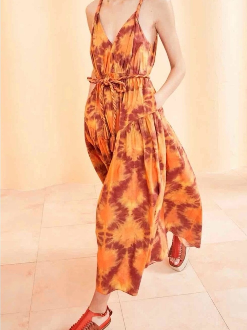 Ulla Johnson Orange and Brown Tie-Dye Maxi Dress